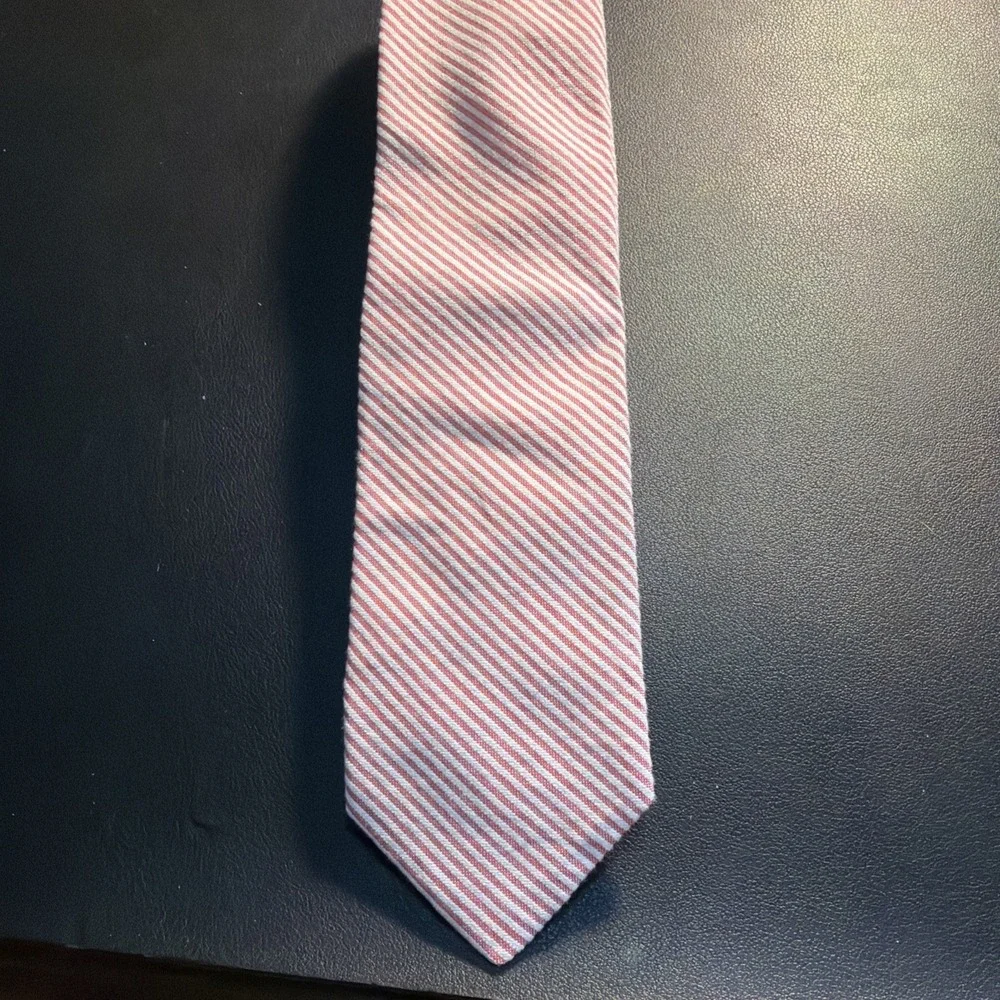 J. Crew Men's Red And White Striped Cotton Necktie Handmade In USA!